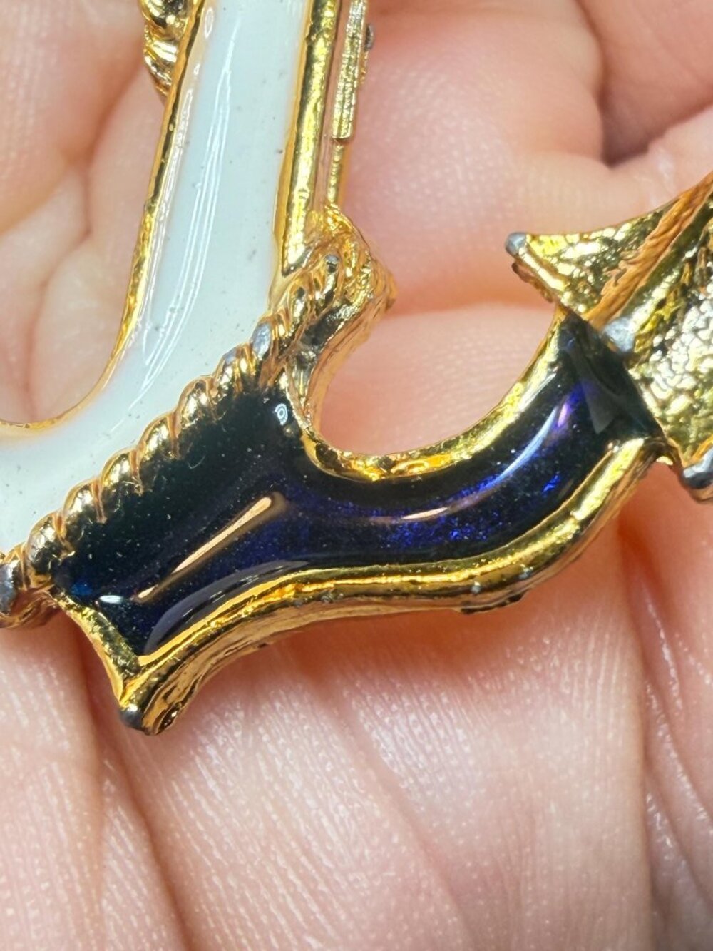 Vintage Anchor Brooch Red White Blue Enamel Nautical Pin - Picture 8 of 9